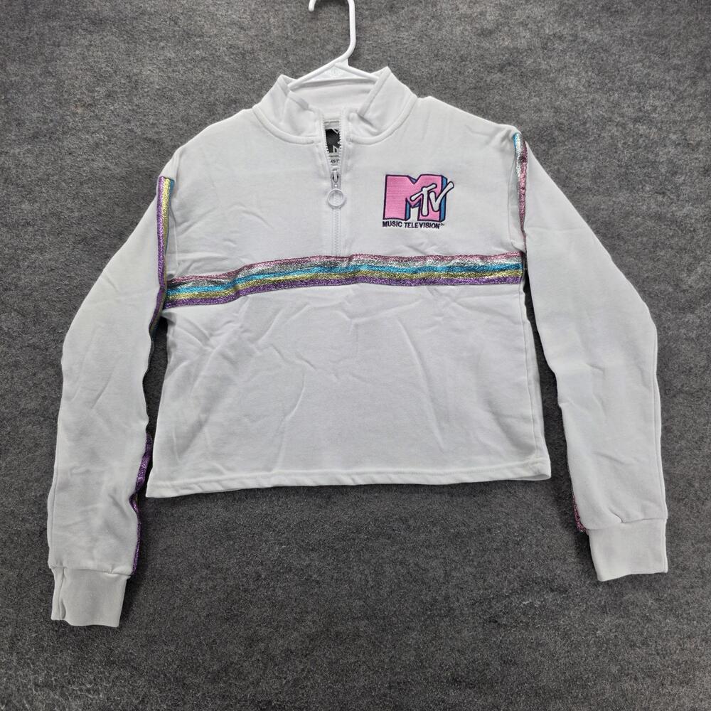 MTV Pullover Womens XS Rainbow Stripe Half Zip Music Television Retro 2019
